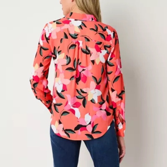 Liz Claiborne, size 3X, floral blouse, orange color good condición - Picture 3 of 10